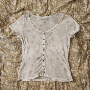 American Eagle Small Waffle Short Sleeve Lounge Floral Button-Up Top